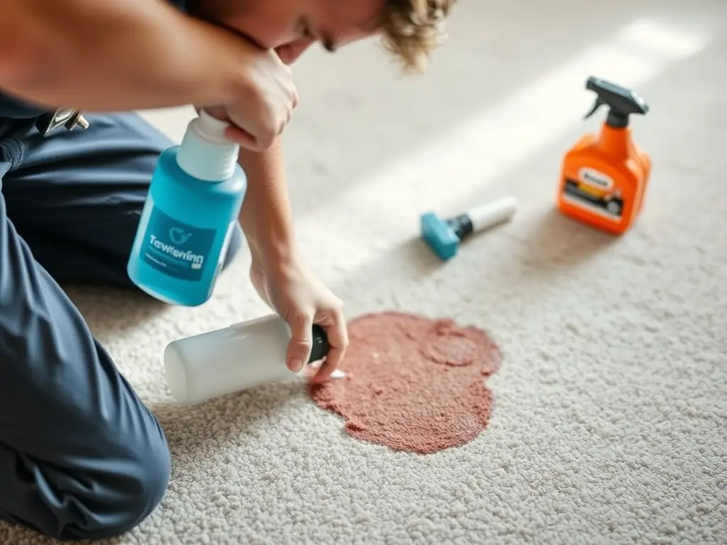 A close-up shot of a technician using a hot water extraction machine on a heavily stained carpet, with clear indicators of dirt and grime being lifted from the fibers.